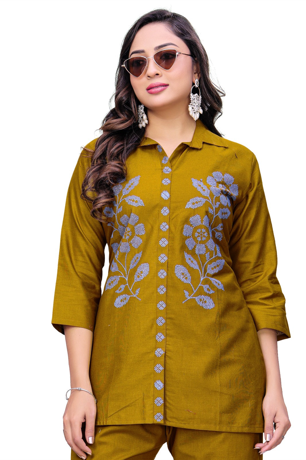 Golden Olive Designer Shirt Co-Ord Set
