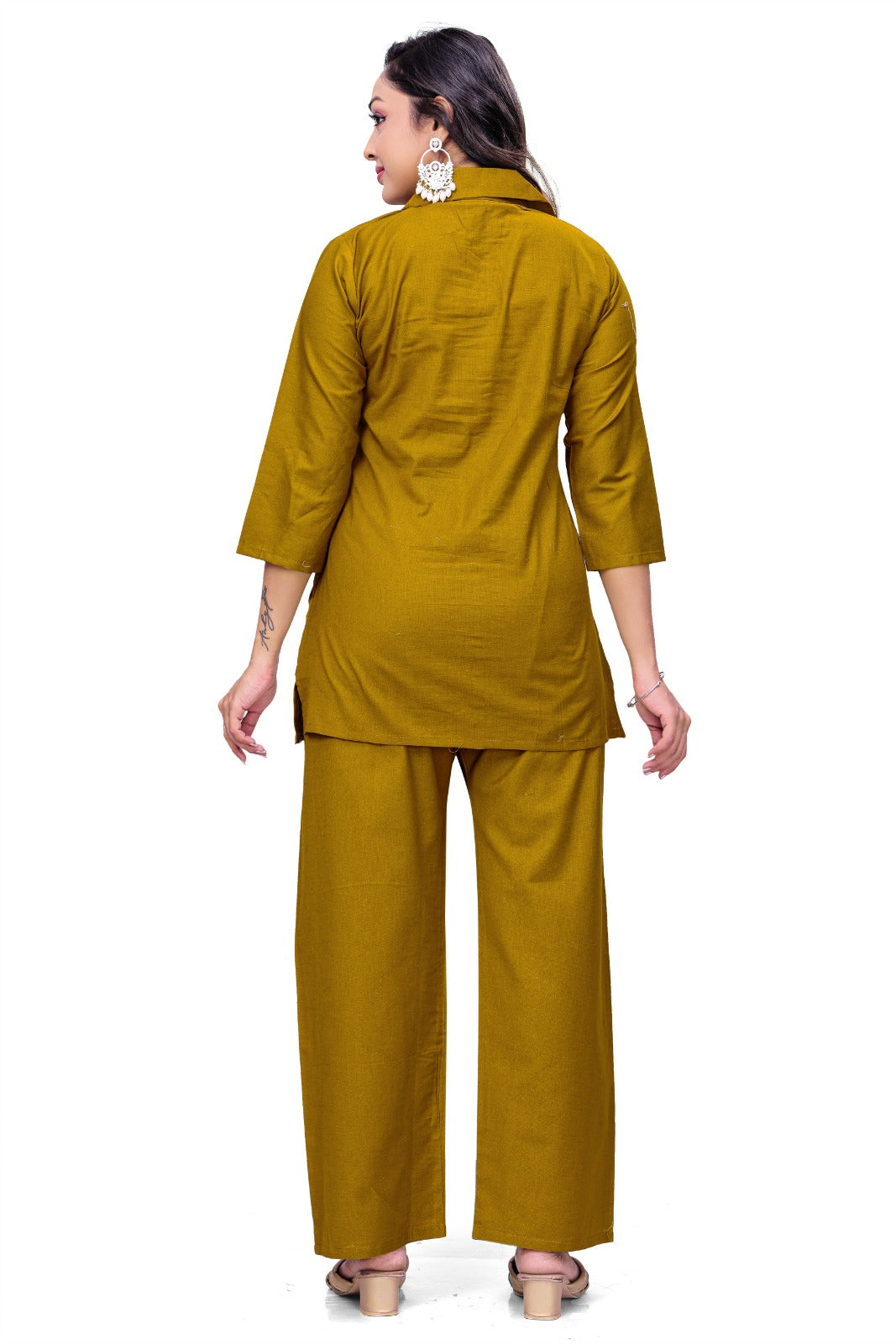 Golden Olive Designer Shirt Co-Ord Set