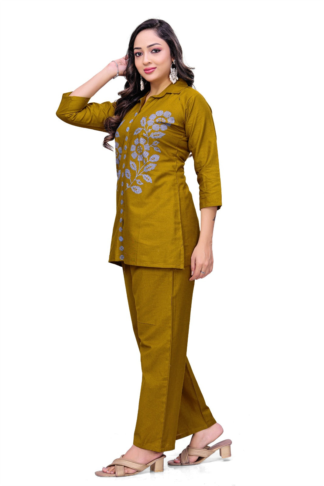 Golden Olive Designer Shirt Co-Ord Set