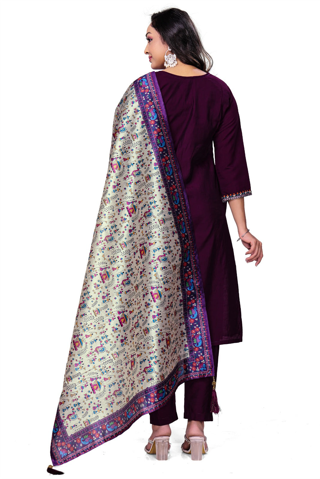 Royal Plum Embroidered Kurta Set with Printed Dupatta
