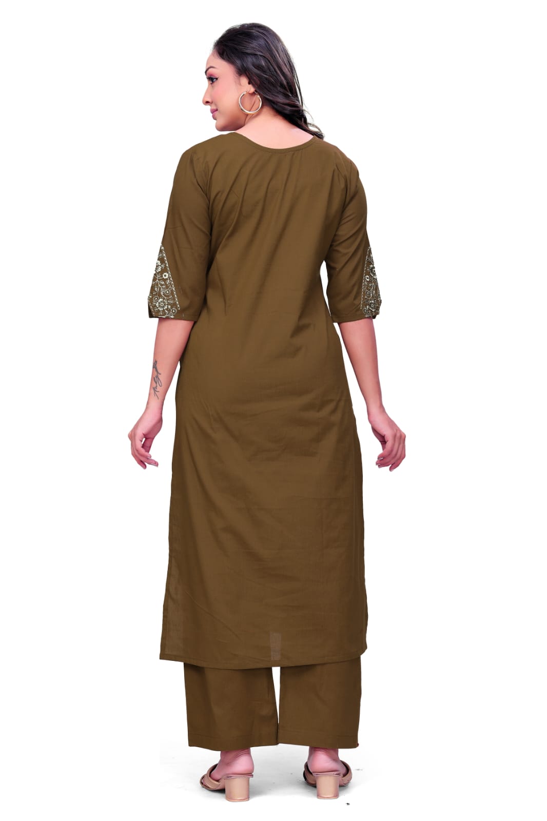 Olive Grace Embroidered Kurti Palazzo Set