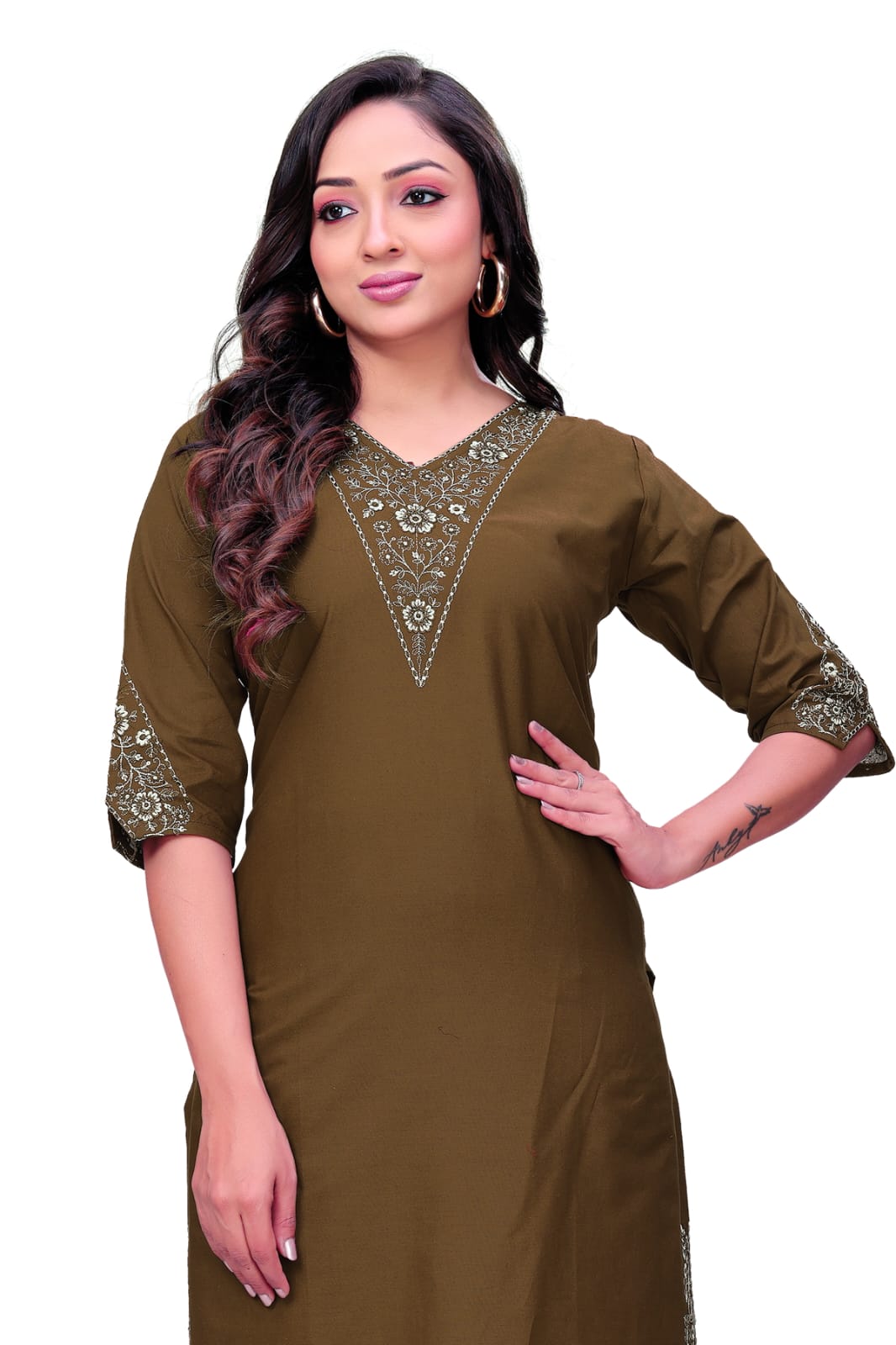 Olive Grace Embroidered Kurti Palazzo Set