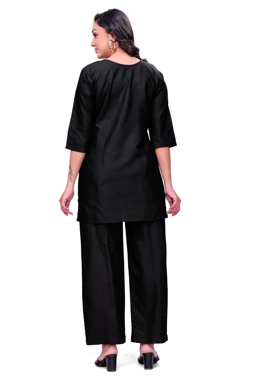 Black Floral Embroidered Kurti Palazzo Set