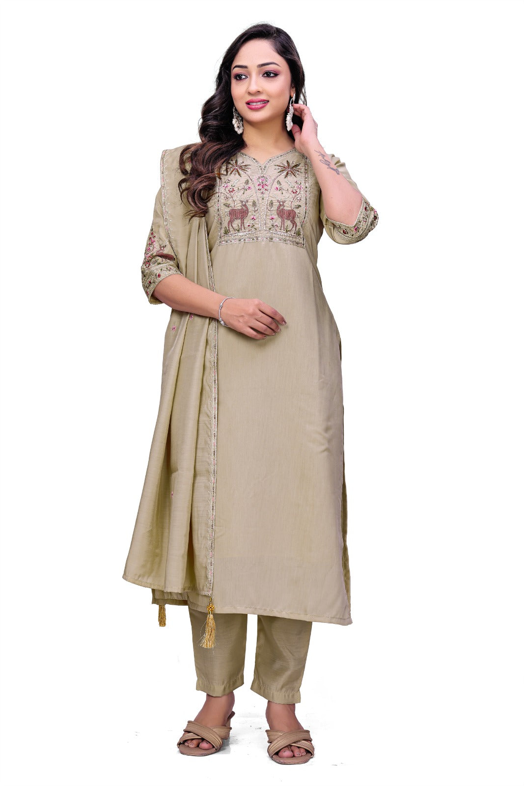 Royal Beige Embroidered Suit Set
