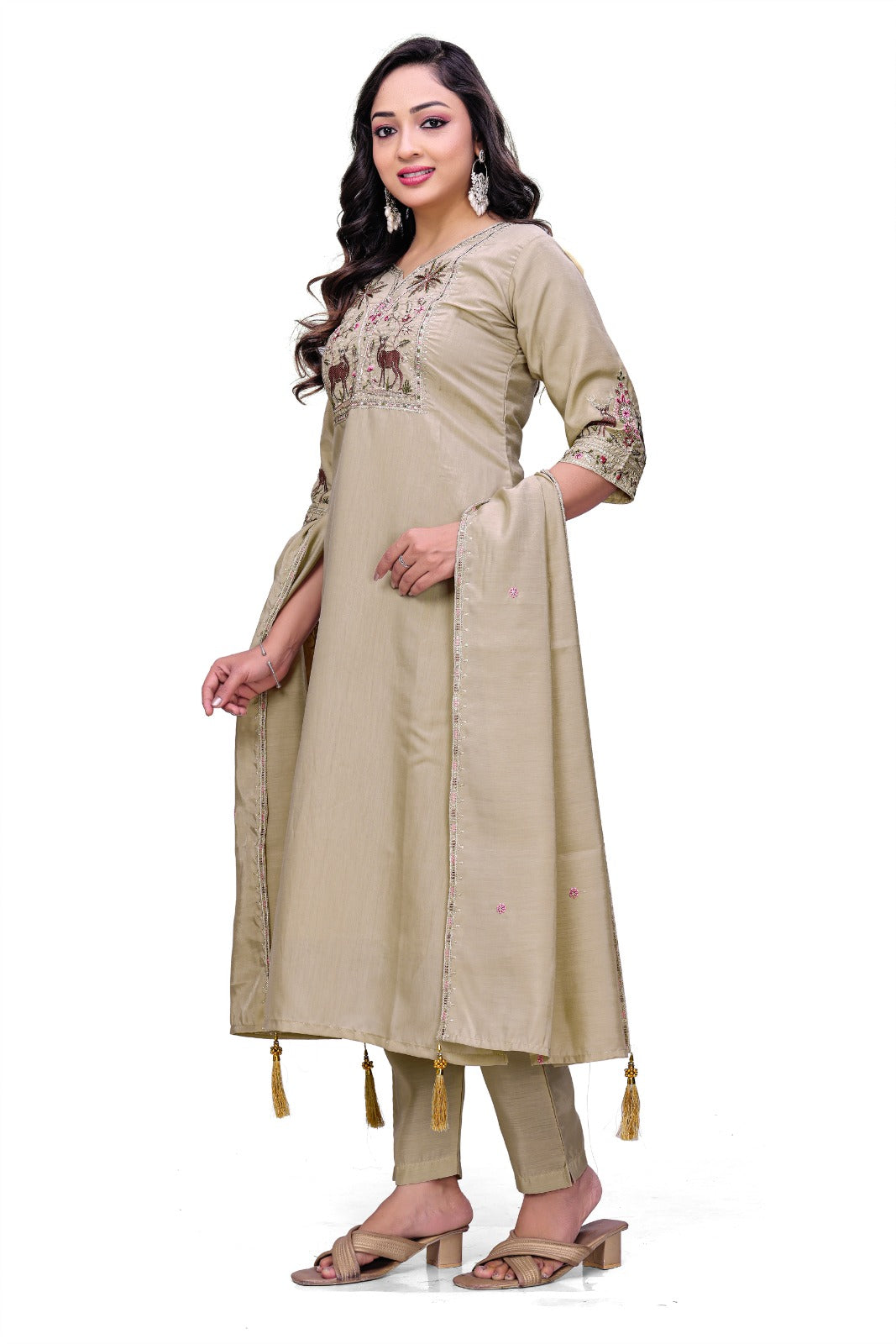Royal Beige Embroidered Suit Set