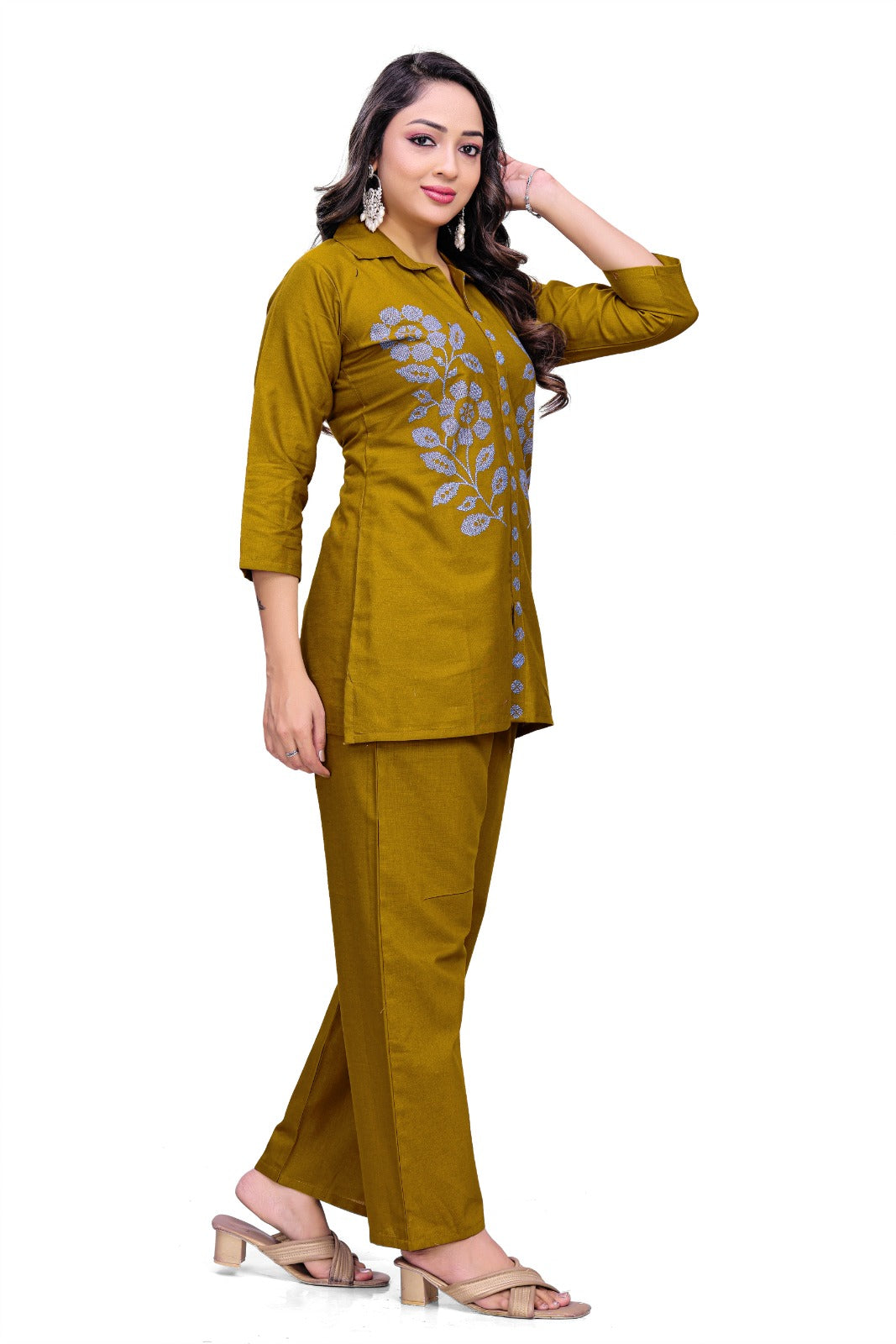 Golden Olive Designer Shirt Co-Ord Set