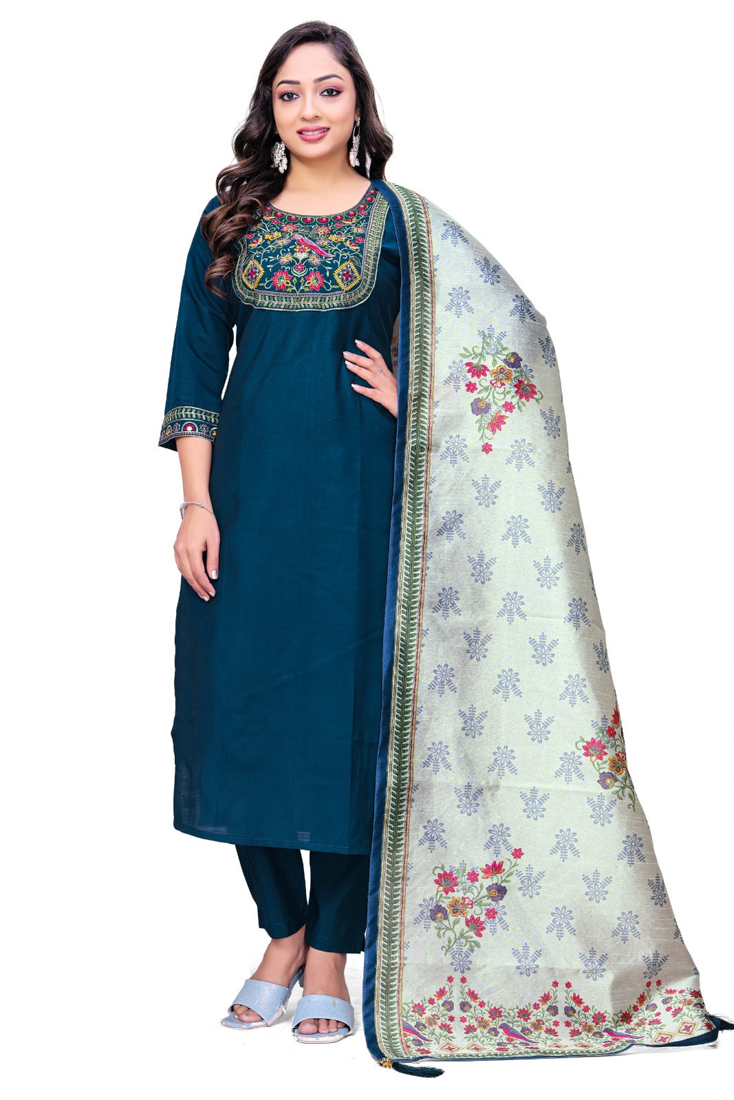 Royal Teal Embroidered Suit Set